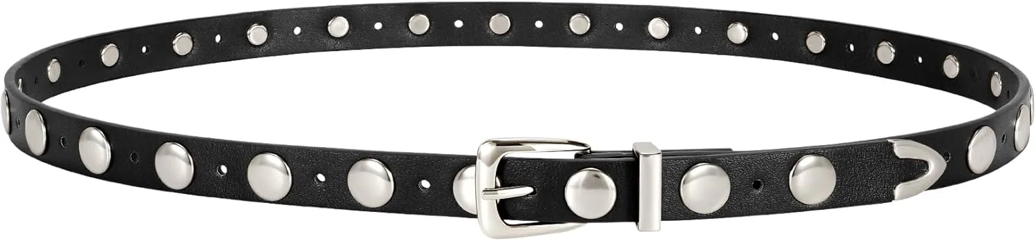 JASGOOD Women Studded Belt Skinny Leather Belt Ladies Thin Waist Belt Fashion Leather Belt for Jeans Pants Dress