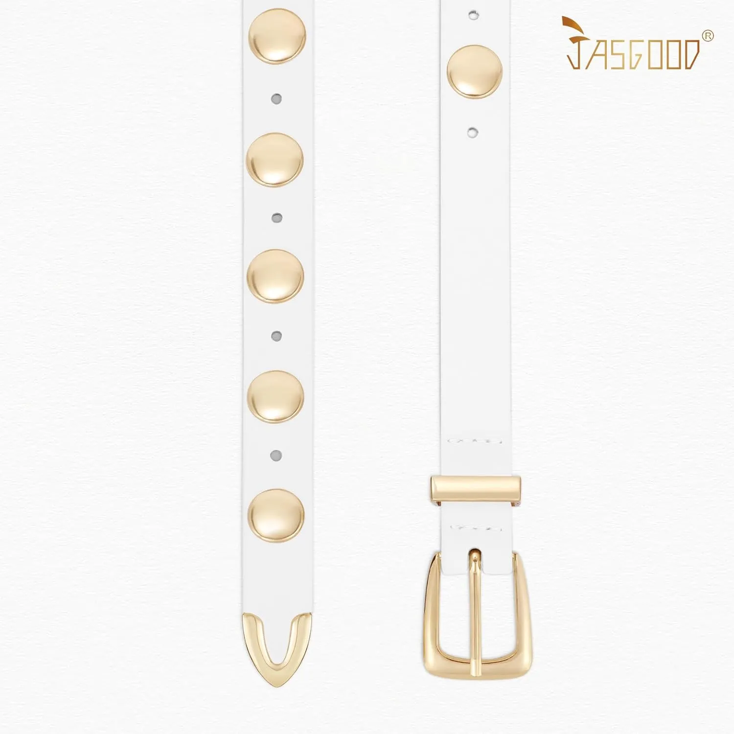 JASGOOD Women Studded Belt Skinny Leather Belt Ladies Thin Waist Belt Fashion Leather Belt for Jeans Pants Dress