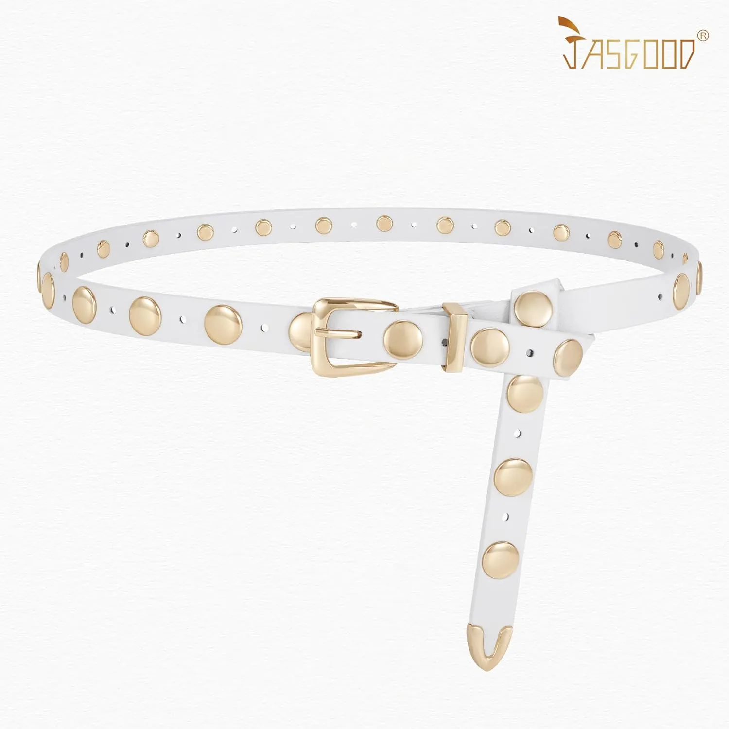 JASGOOD Women Studded Belt Skinny Leather Belt Ladies Thin Waist Belt Fashion Leather Belt for Jeans Pants Dress