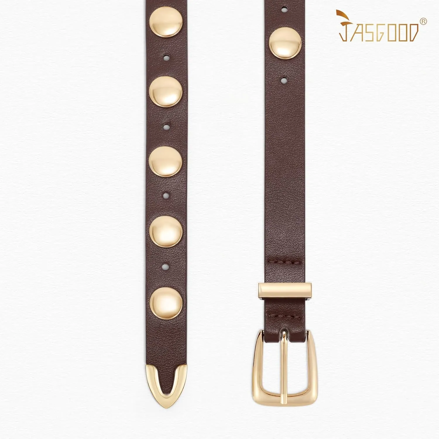 JASGOOD Women Studded Belt Skinny Leather Belt Ladies Thin Waist Belt Fashion Leather Belt for Jeans Pants Dress