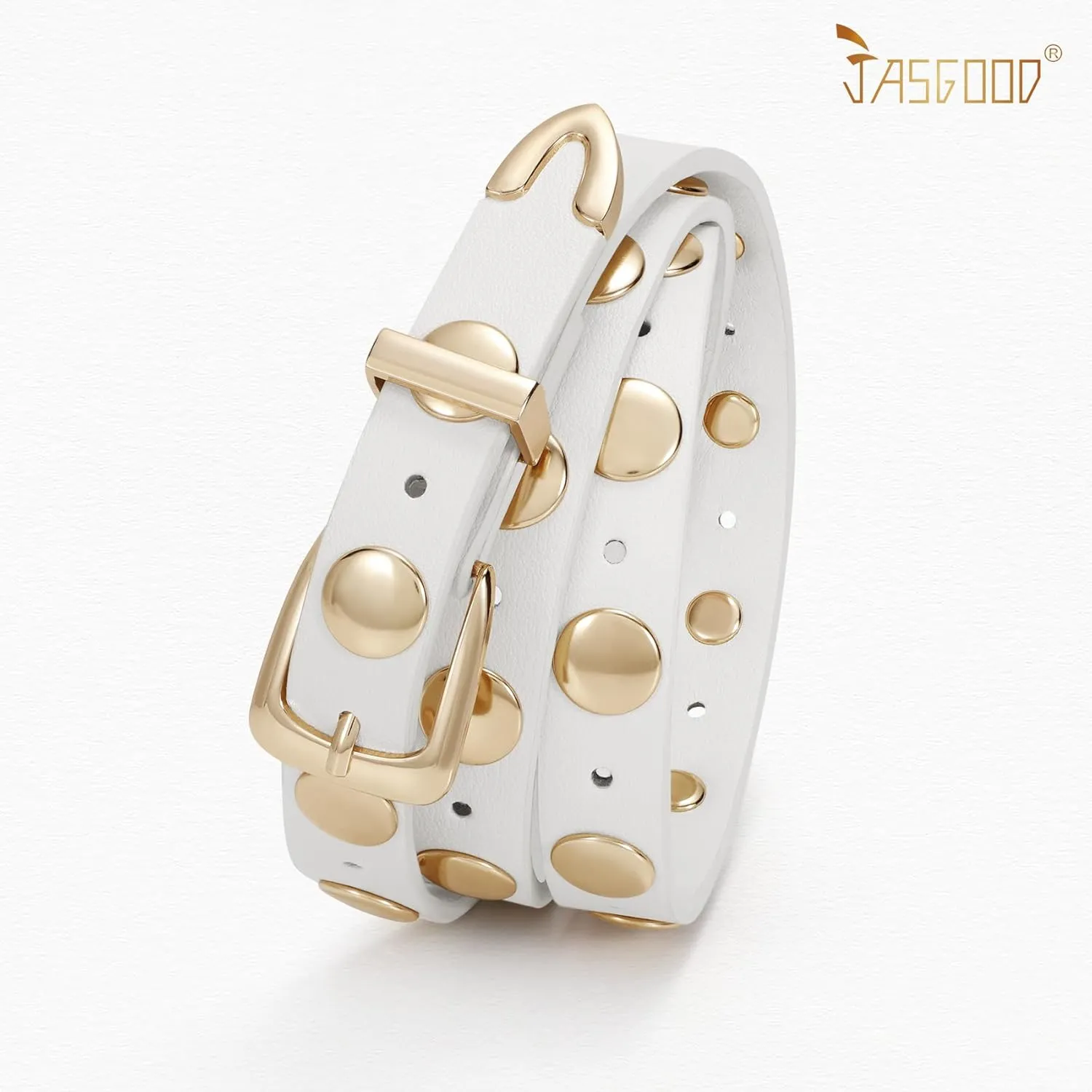 JASGOOD Women Studded Belt Skinny Leather Belt Ladies Thin Waist Belt Fashion Leather Belt for Jeans Pants Dress