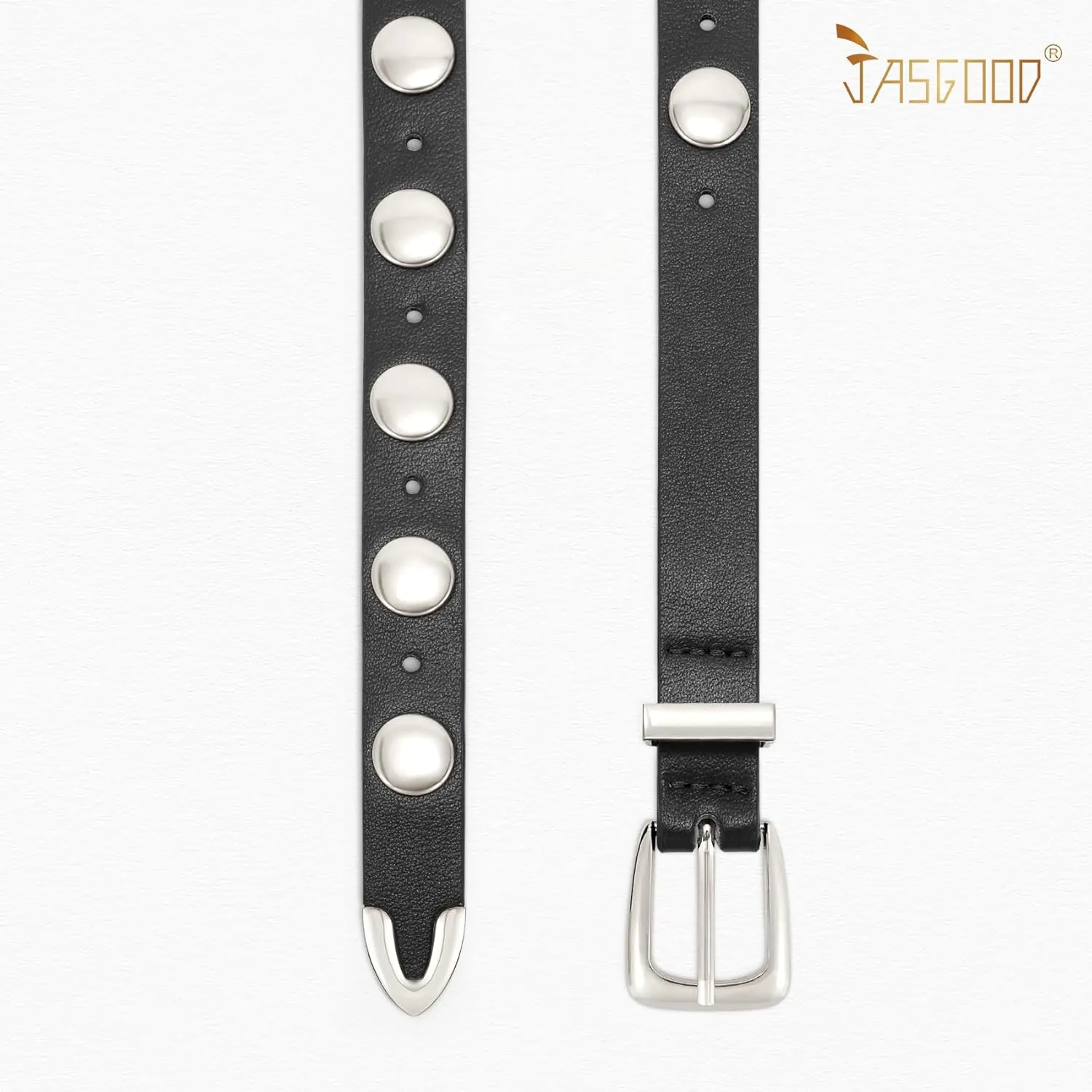 JASGOOD Women Studded Belt Skinny Leather Belt Ladies Thin Waist Belt Fashion Leather Belt for Jeans Pants Dress