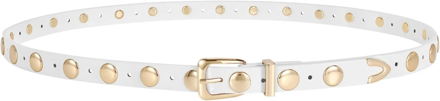 JASGOOD Women Studded Belt Skinny Leather Belt Ladies Thin Waist Belt Fashion Leather Belt for Jeans Pants Dress