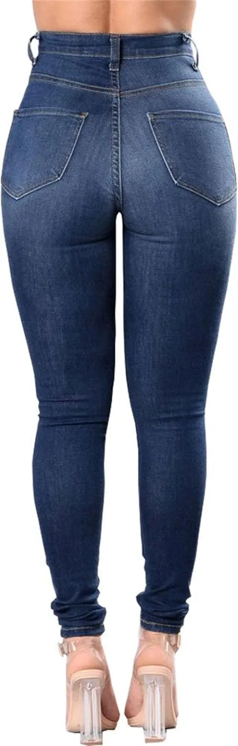 JEKE-DG Women's Ripped Hole High Waist Denim Skinny Destroyed Ankle Jeans Butt Lifting Stretch Distressed Trousers
