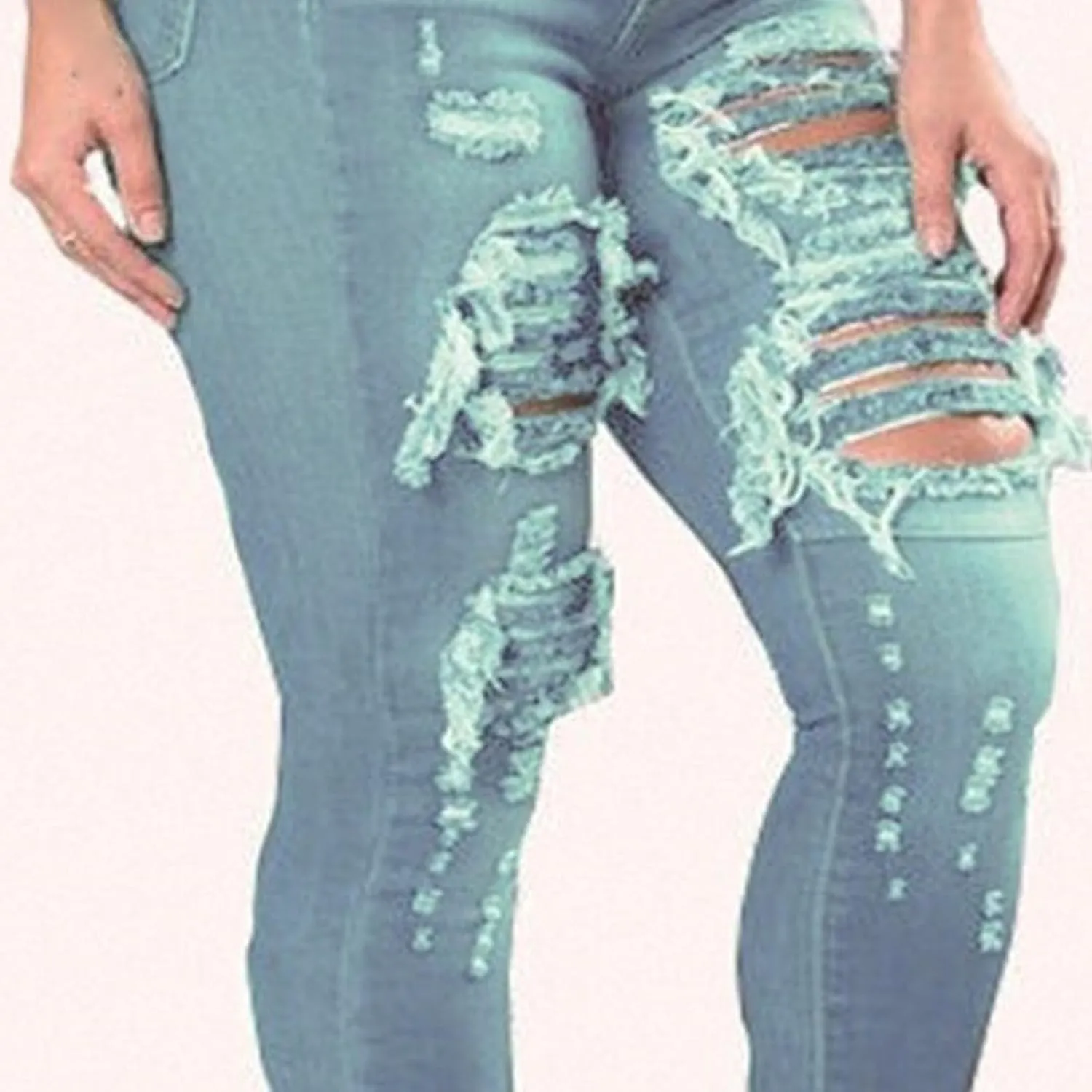 JEKE-DG Women's Ripped Hole High Waist Denim Skinny Destroyed Ankle Jeans Butt Lifting Stretch Distressed Trousers