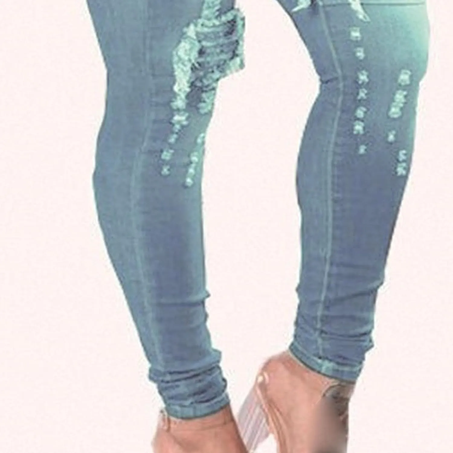 JEKE-DG Women's Ripped Hole High Waist Denim Skinny Destroyed Ankle Jeans Butt Lifting Stretch Distressed Trousers