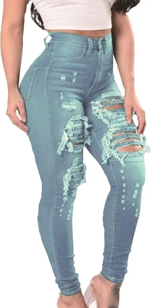 JEKE-DG Women's Ripped Hole High Waist Denim Skinny Destroyed Ankle Jeans Butt Lifting Stretch Distressed Trousers