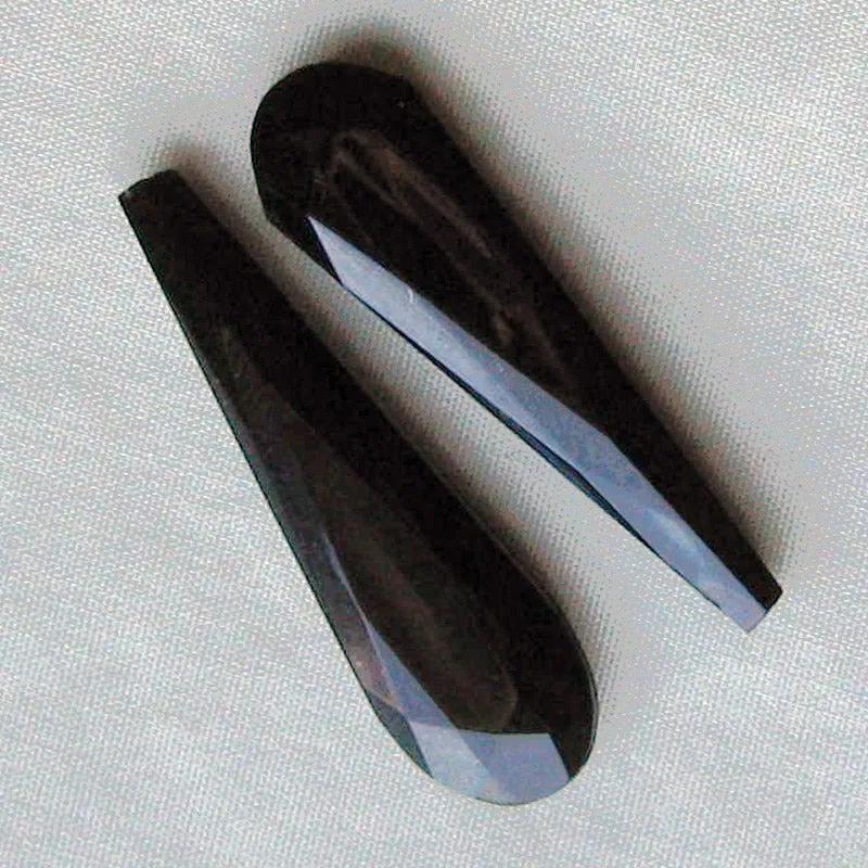Jet Black Glass Faceted Teardrop Pendant. Czechoslovakia. Pkg 2. b11-bw-0972-2