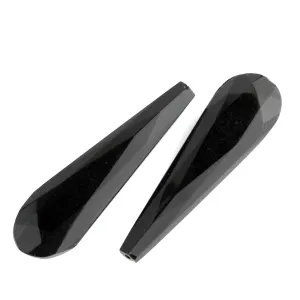 Jet Black Glass Faceted Teardrop Pendant. Czechoslovakia. Pkg 2. b11-bw-0972-2