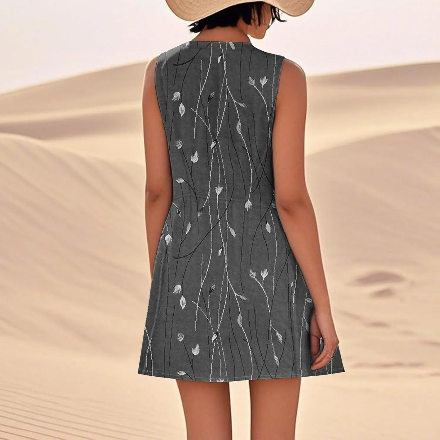 JJHAEVDY Summer Dresses for Women 2025 Loose Sleeveless Sundresses Beach U Neck T Shirt Dress Casual Tank Dress with Pockets