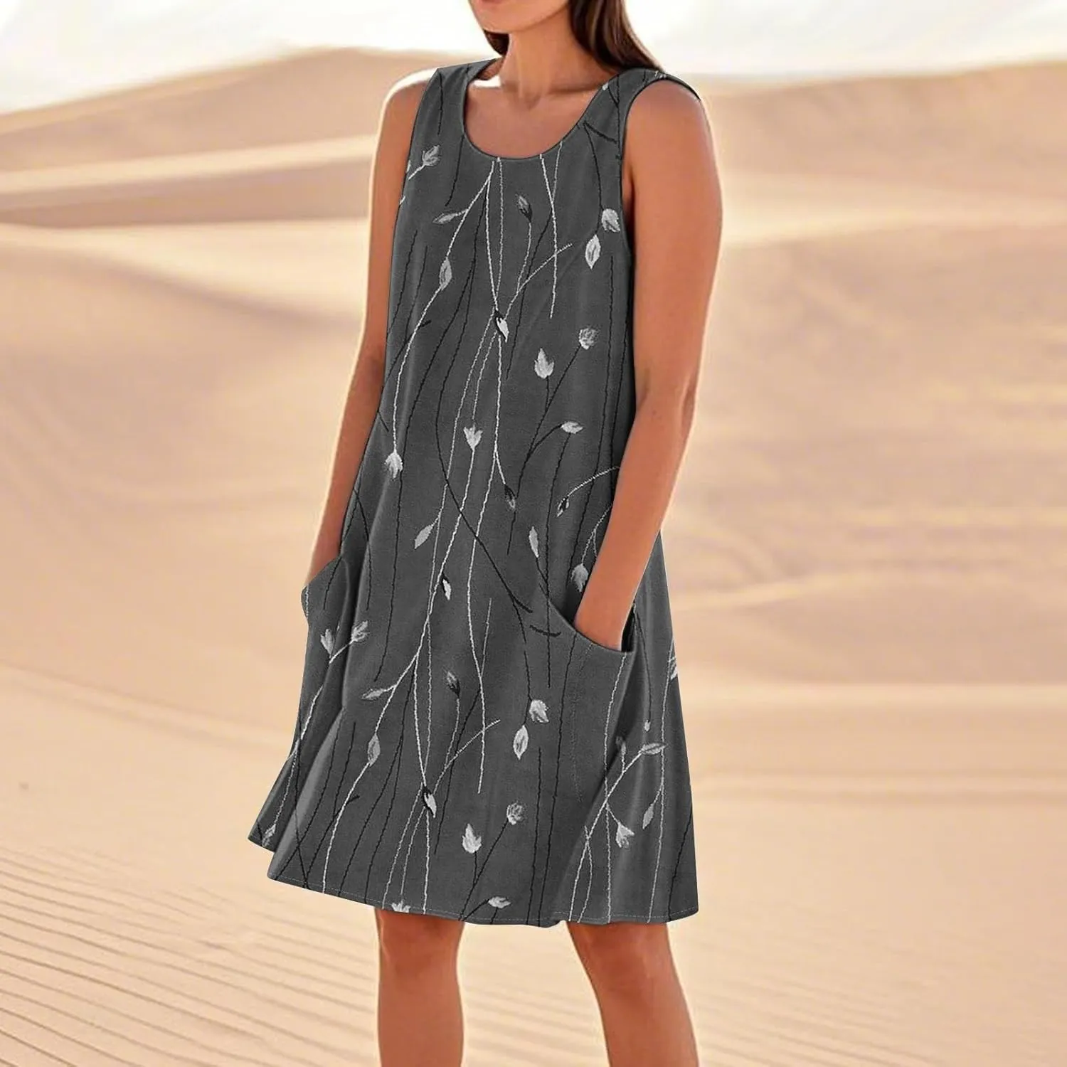 JJHAEVDY Summer Dresses for Women 2025 Loose Sleeveless Sundresses Beach U Neck T Shirt Dress Casual Tank Dress with Pockets