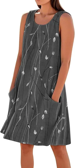 JJHAEVDY Summer Dresses for Women 2025 Loose Sleeveless Sundresses Beach U Neck T Shirt Dress Casual Tank Dress with Pockets