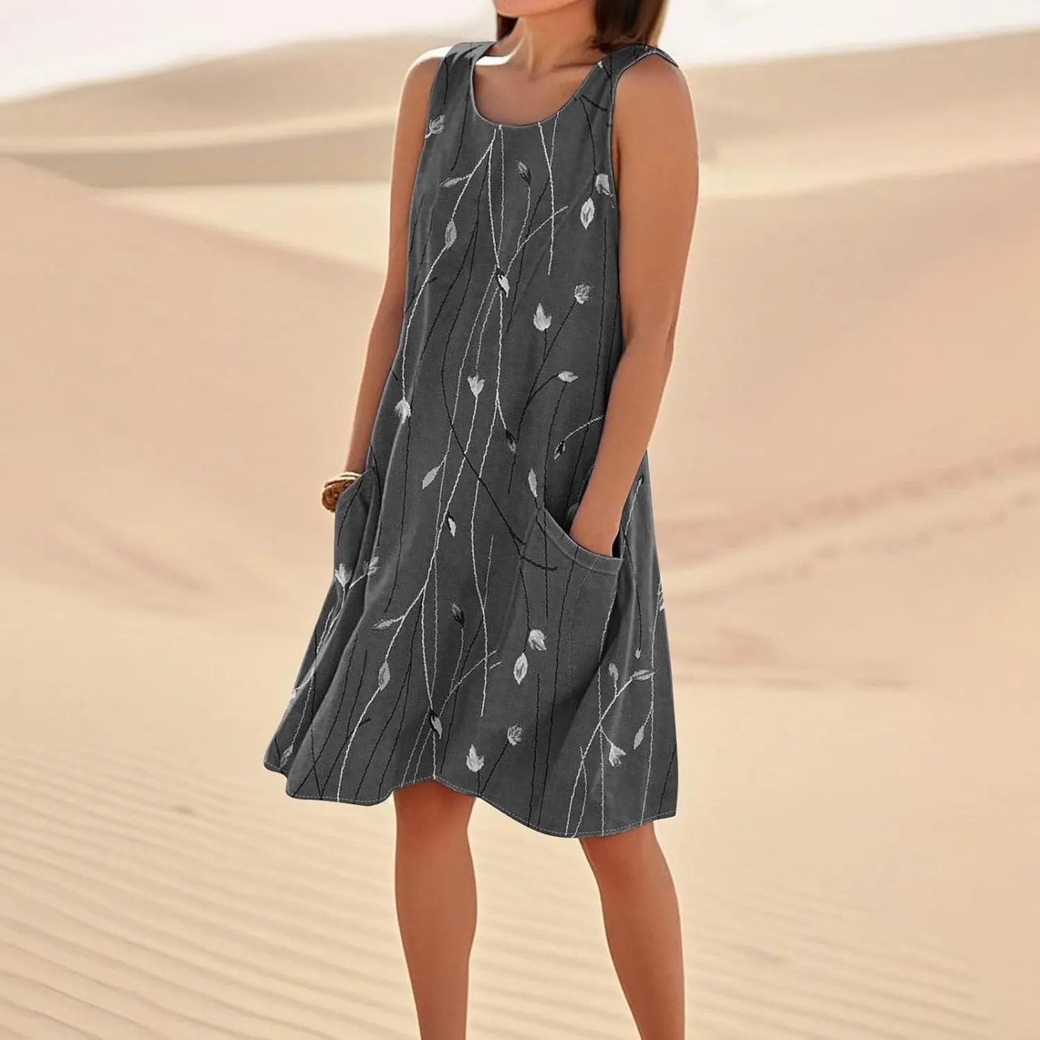JJHAEVDY Summer Dresses for Women 2025 Loose Sleeveless Sundresses Beach U Neck T Shirt Dress Casual Tank Dress with Pockets