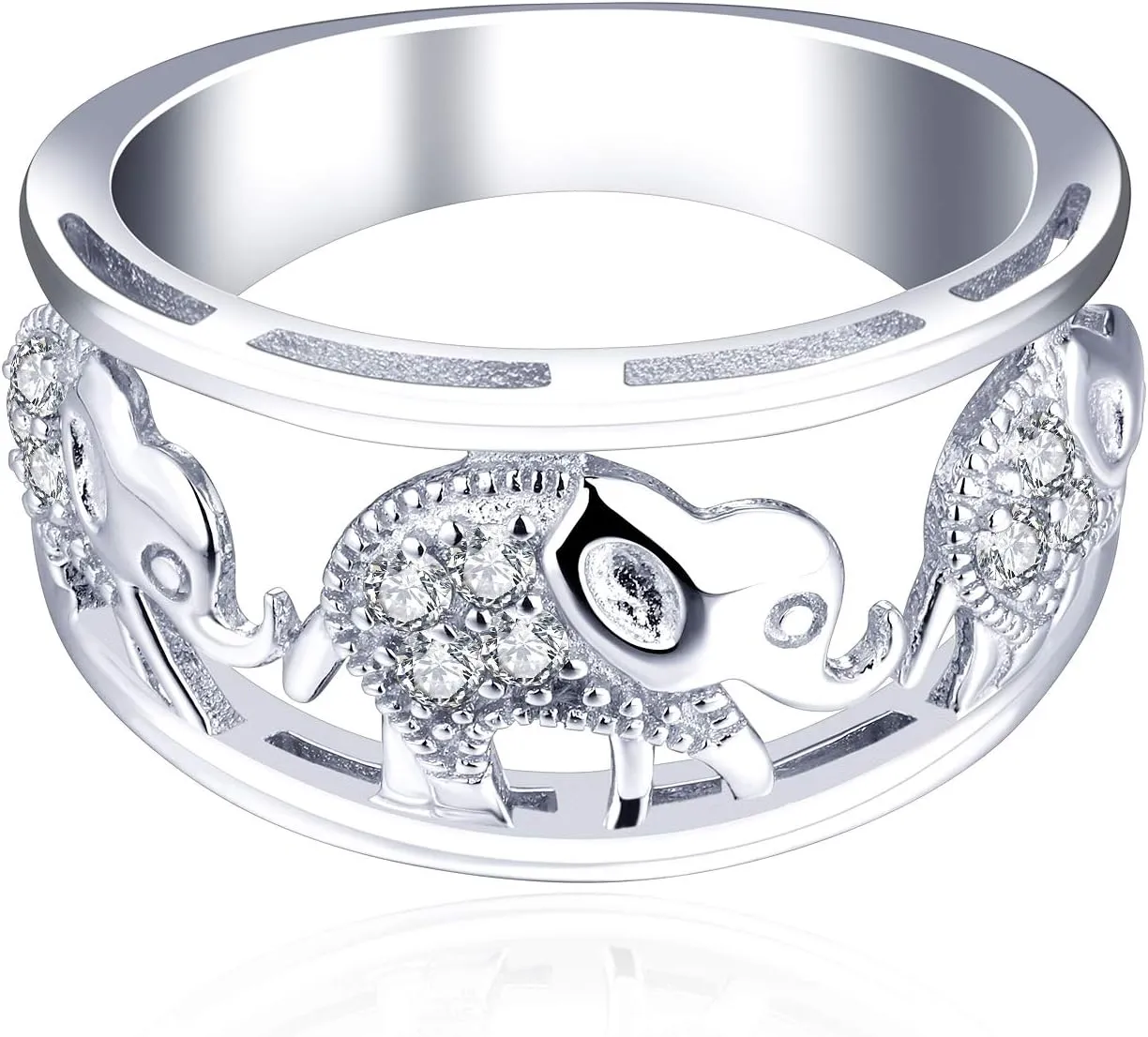 JO WISDOM 925 Sterling Silver Cubic Zirconia Elephant Ring Animal Rings