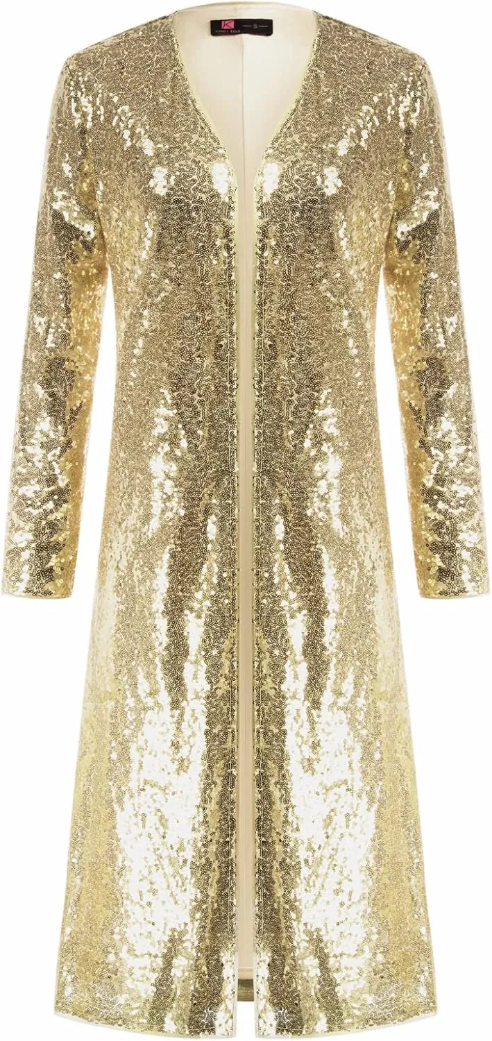 KANCY KOLE Women Sequin Cardigan Long Sleeve Open Front Jacket Blazers for Holiday Christmas