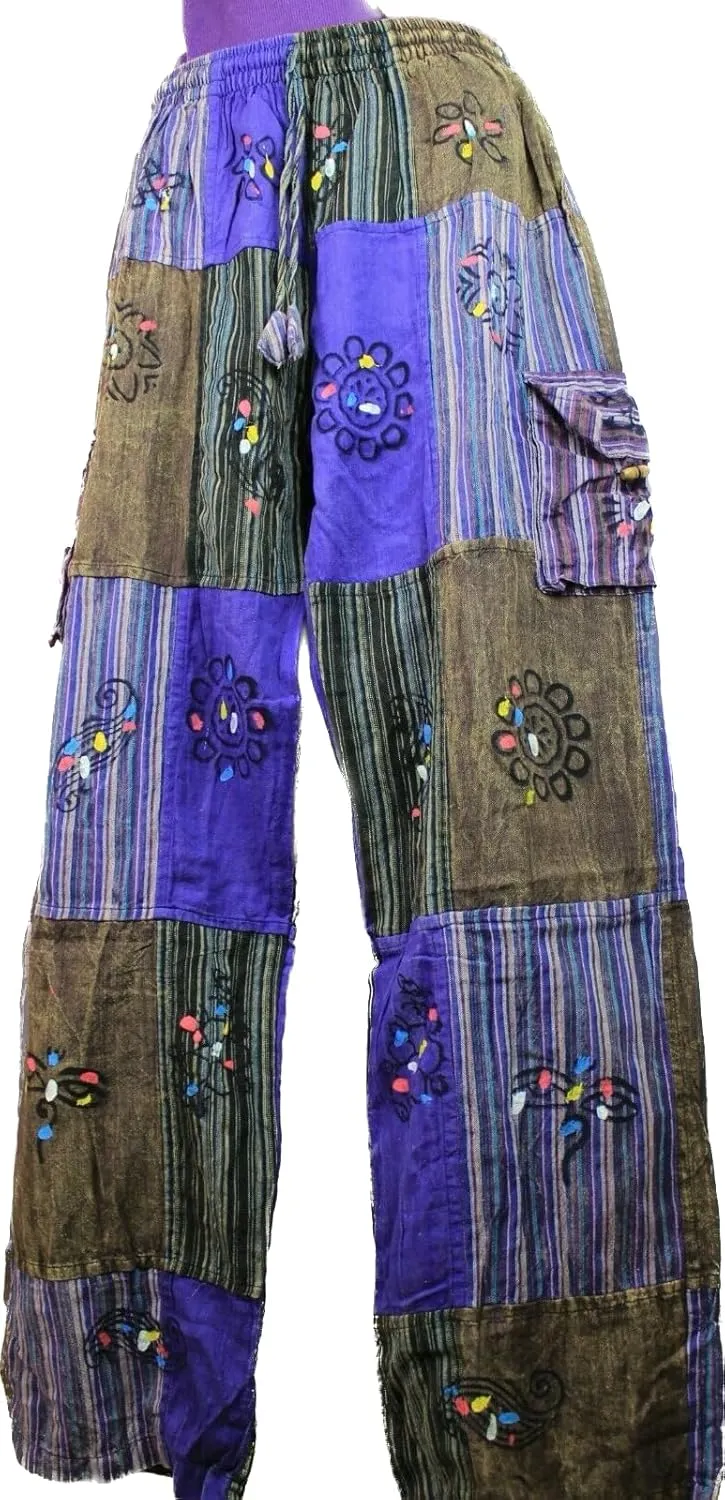 Karma Handicrafts Patchwork Hippy Cotton Festival Trouser Boho Yoga Pant Wide Leg Combat Nepal 202