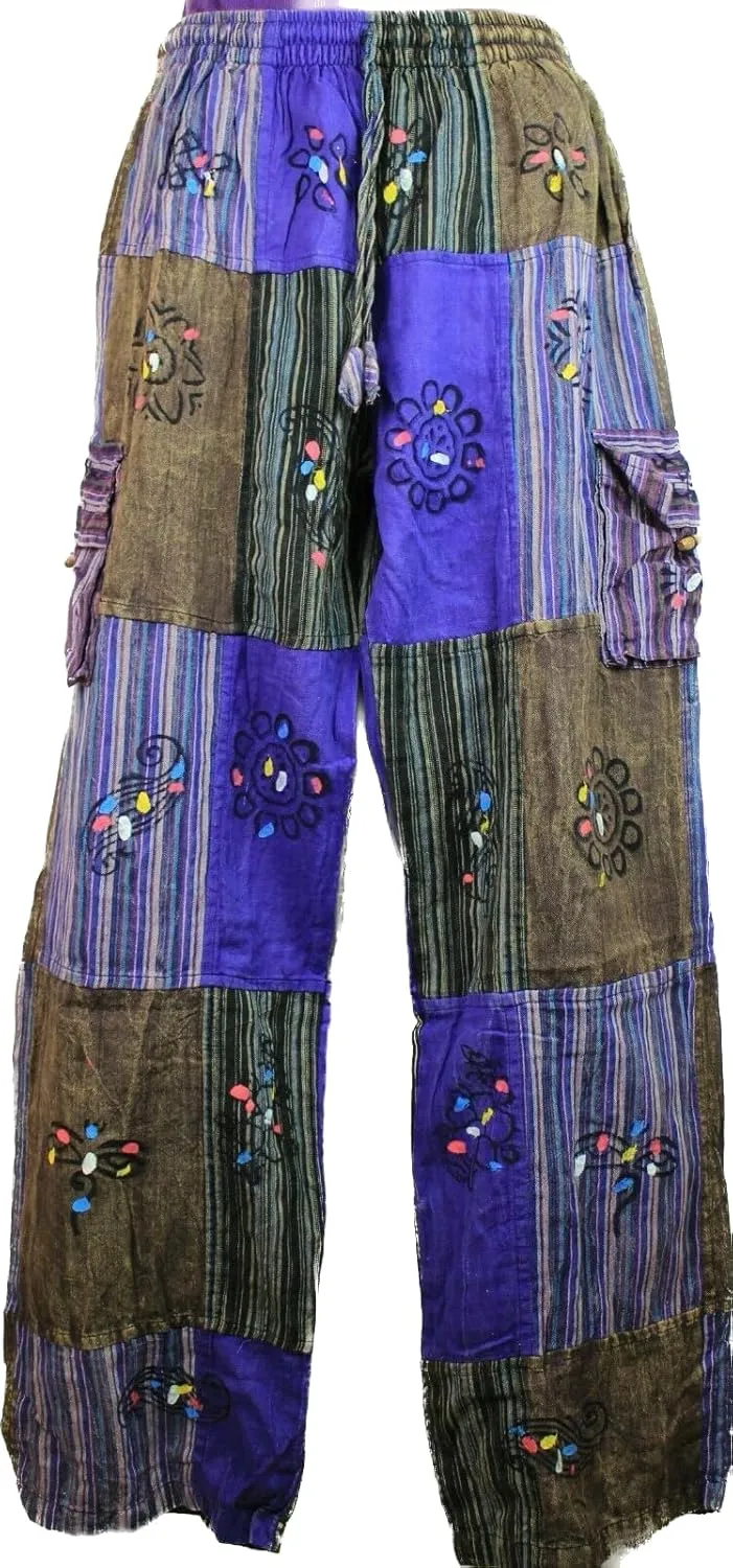 Karma Handicrafts Patchwork Hippy Cotton Festival Trouser Boho Yoga Pant Wide Leg Combat Nepal 202