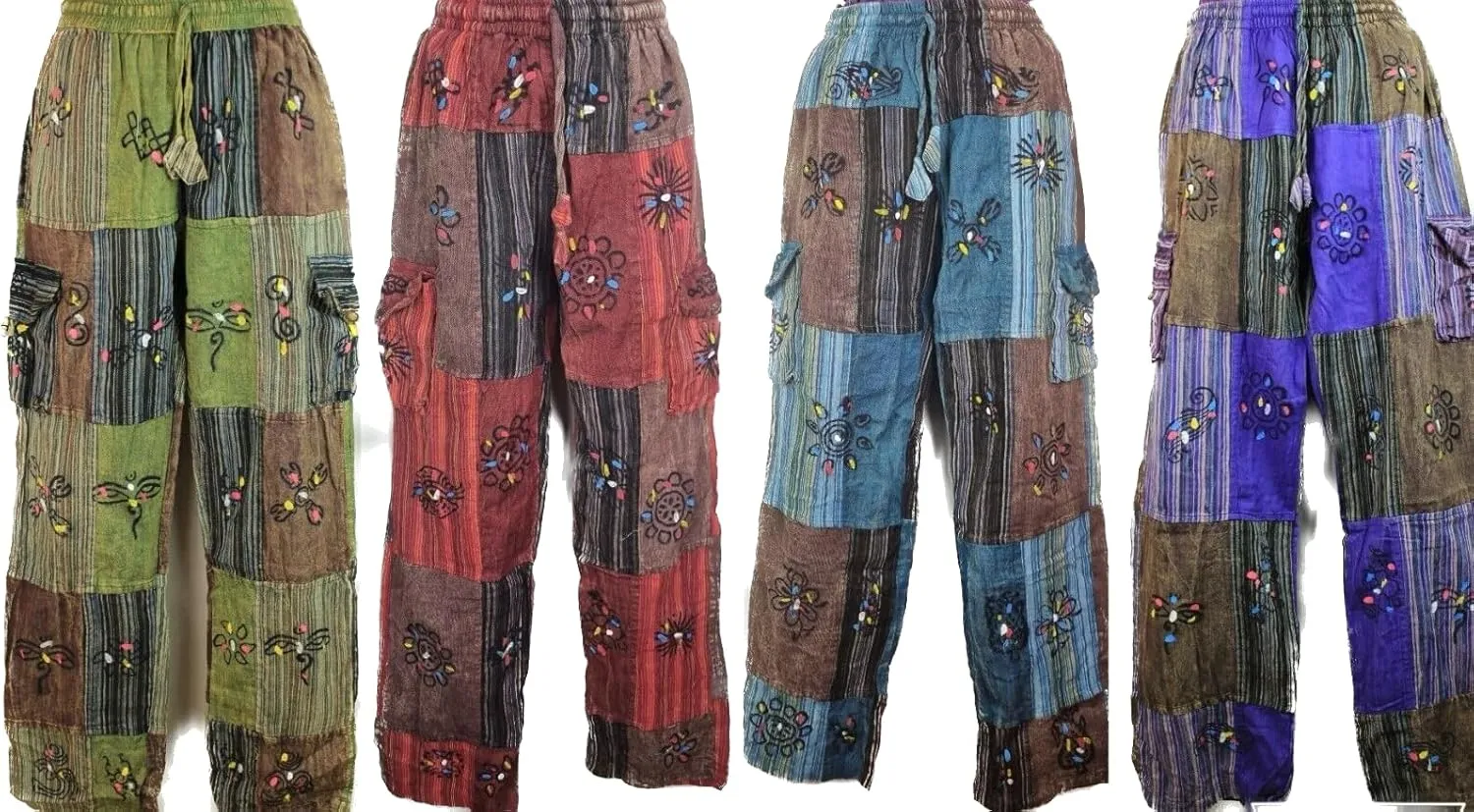 Karma Handicrafts Patchwork Hippy Cotton Festival Trouser Boho Yoga Pant Wide Leg Combat Nepal 202