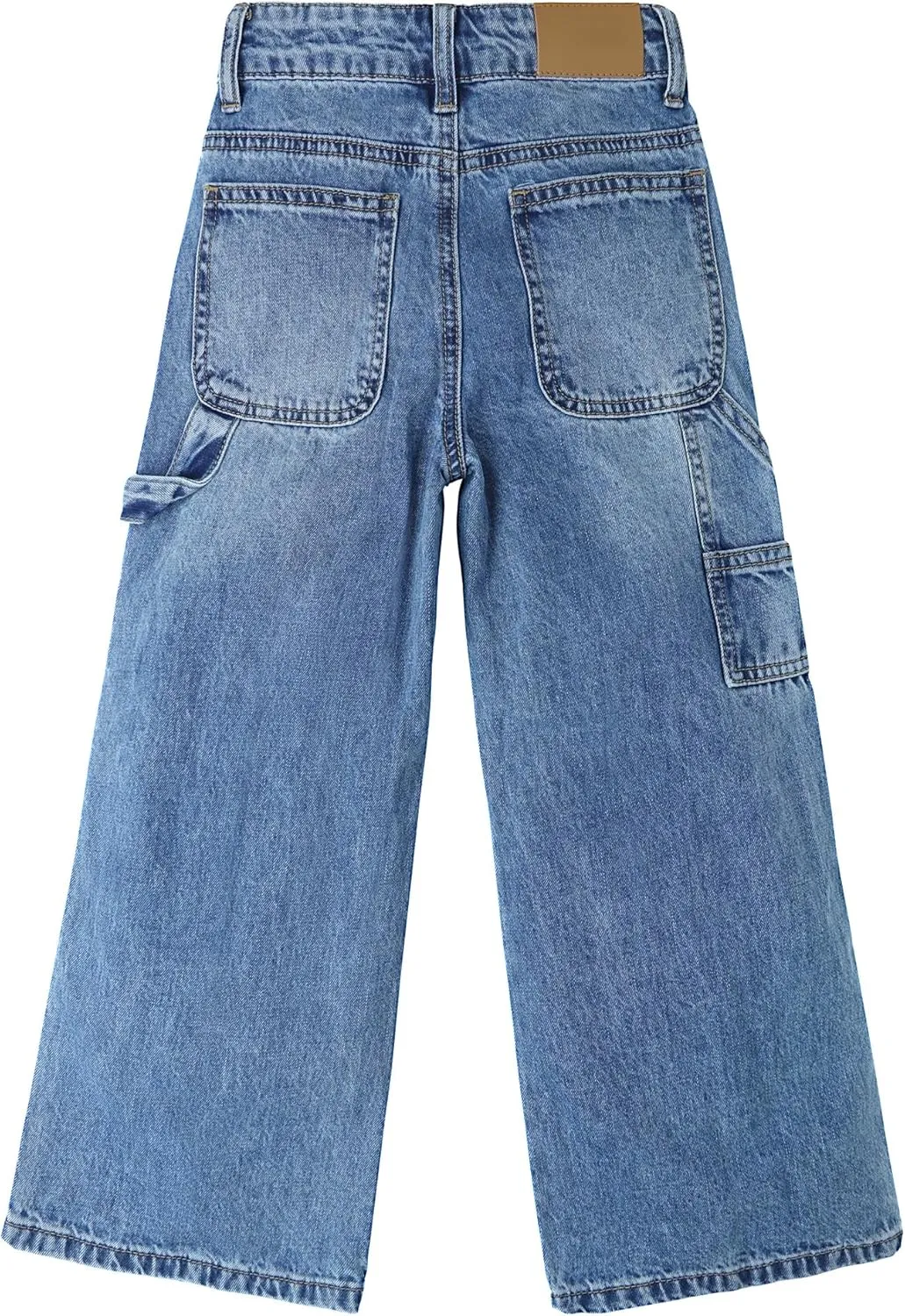 KIDSCOOL SPACE Girls' Wide-Leg Jeans, Elastic Band Inside Big Patchwork Flared Denim Pants