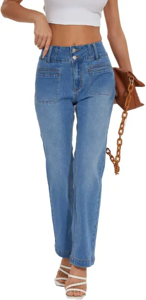 KIWI RATA Wide Leg Jeans for Women, High Waisted Straight Leg Loose Stretchy Jeans, Boyfriend Baggy Denim Pants