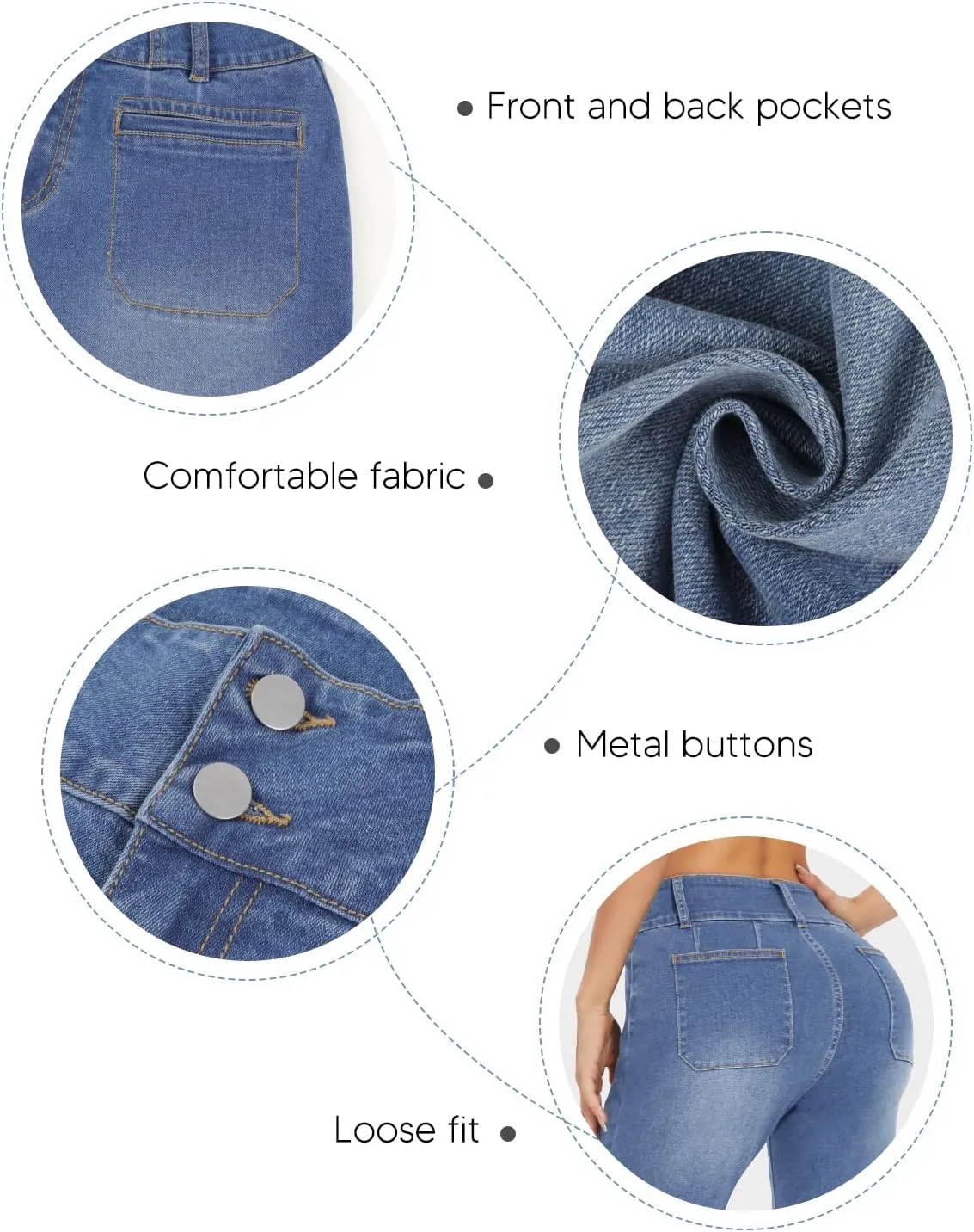 KIWI RATA Wide Leg Jeans for Women, High Waisted Straight Leg Loose Stretchy Jeans, Boyfriend Baggy Denim Pants