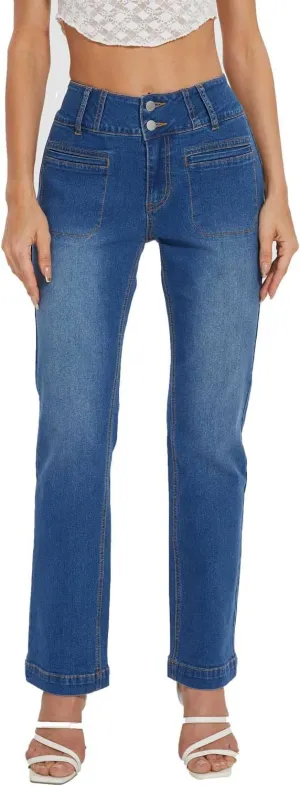 KIWI RATA Wide Leg Jeans for Women, High Waisted Straight Leg Loose Stretchy Jeans, Boyfriend Baggy Denim Pants
