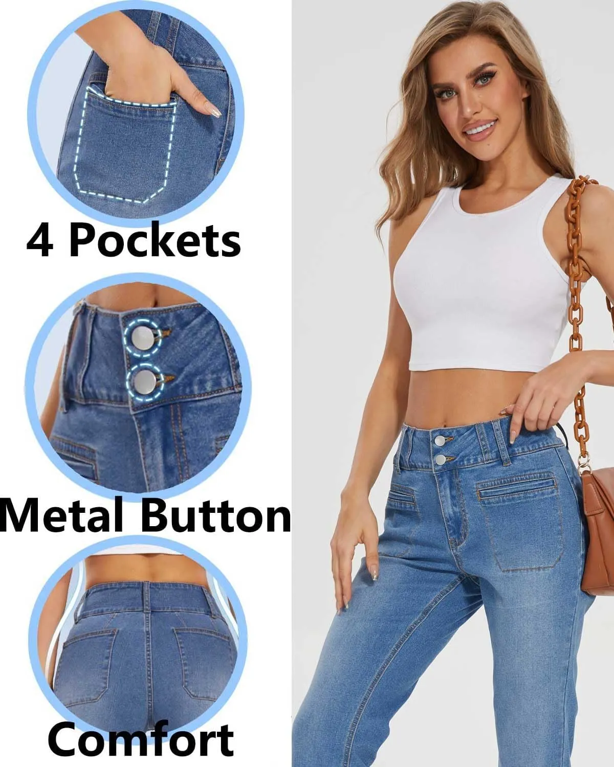 KIWI RATA Wide Leg Jeans for Women, High Waisted Straight Leg Loose Stretchy Jeans, Boyfriend Baggy Denim Pants