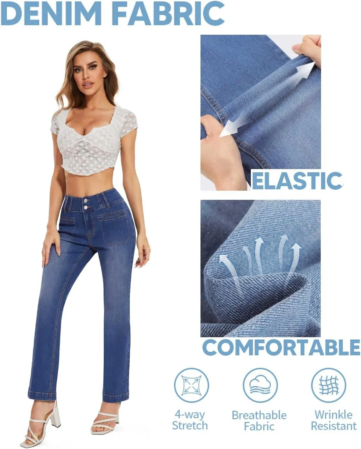 KIWI RATA Wide Leg Jeans for Women, High Waisted Straight Leg Loose Stretchy Jeans, Boyfriend Baggy Denim Pants
