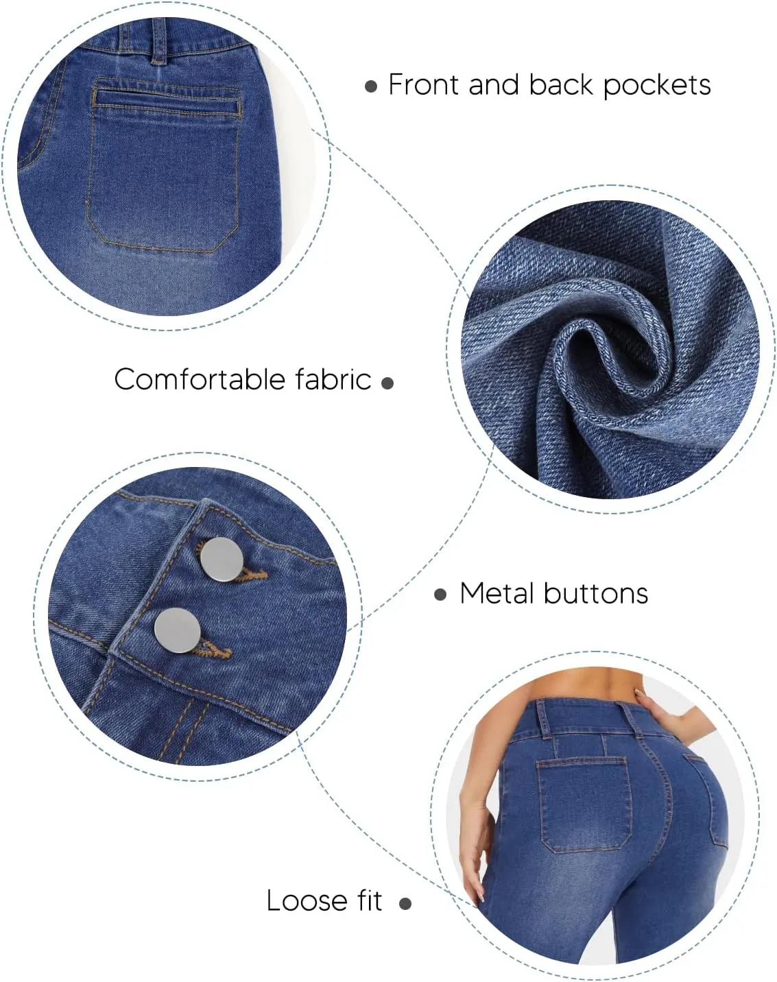KIWI RATA Wide Leg Jeans for Women, High Waisted Straight Leg Loose Stretchy Jeans, Boyfriend Baggy Denim Pants