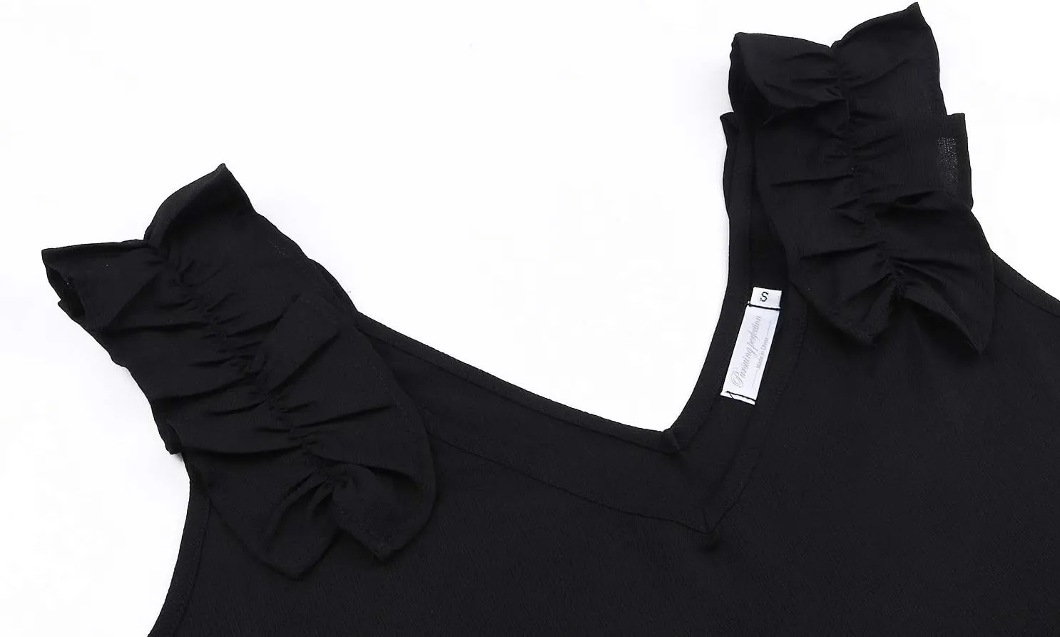 KUFV Womens Ruffles Shoulder V Neck Sleeveless Casual Summer Blouse Tunic Tank Tops