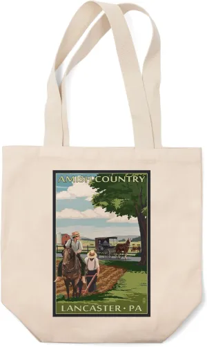 Lancaster, Pennsylvania, Amish Farmers and Buggy (100% Cotton Canvas Reusable Tote Bag)