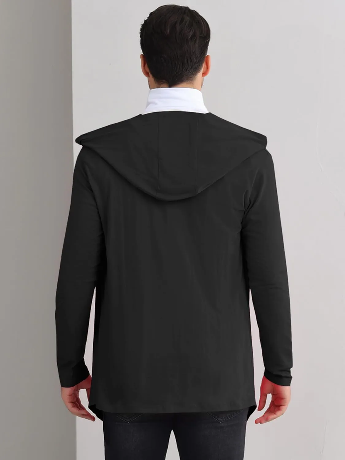 Lars Amadeus Hooded Cardigan for Men's Lightweight Shawl Collar Long Sleeves Open Front Draped Cardigans