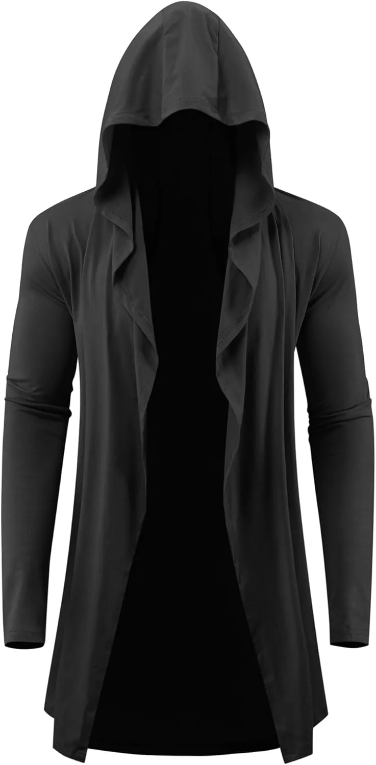 Lars Amadeus Hooded Cardigan for Men's Lightweight Shawl Collar Long Sleeves Open Front Draped Cardigans