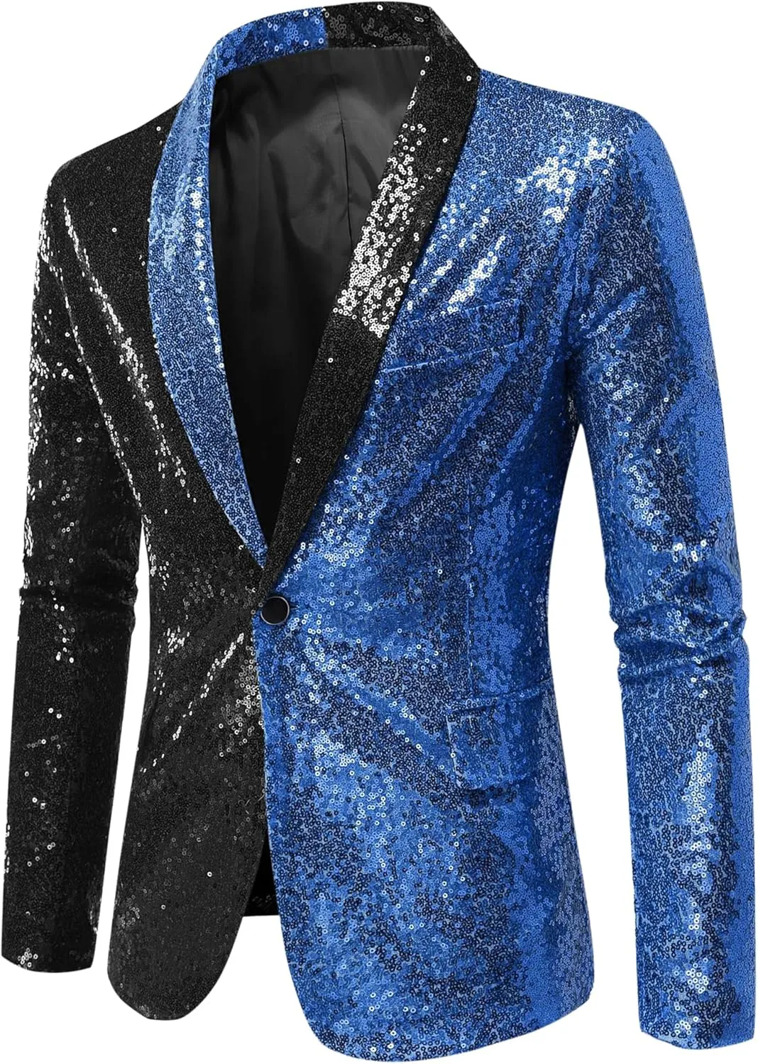 Lars Amadeus Sequin Blazer for Men's Shawl Lapel Party Disco Shinny Color Block Sports Coats