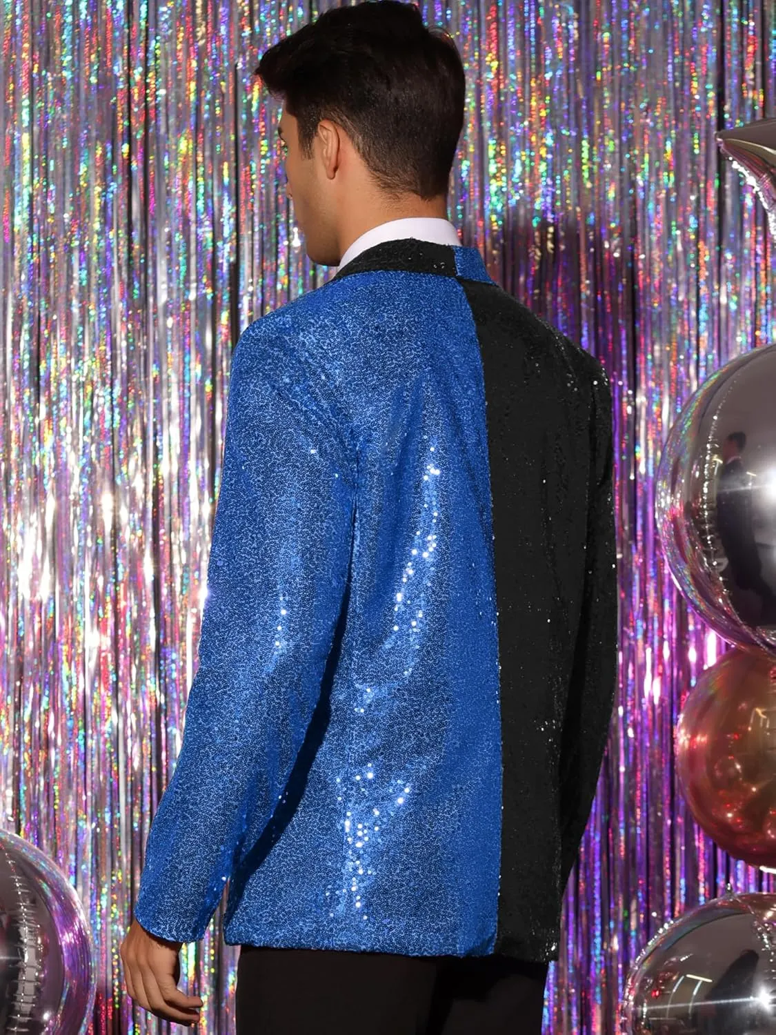 Lars Amadeus Sequin Blazer for Men's Shawl Lapel Party Disco Shinny Color Block Sports Coats