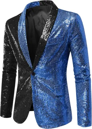 Lars Amadeus Sequin Blazer for Men's Shawl Lapel Party Disco Shinny Color Block Sports Coats