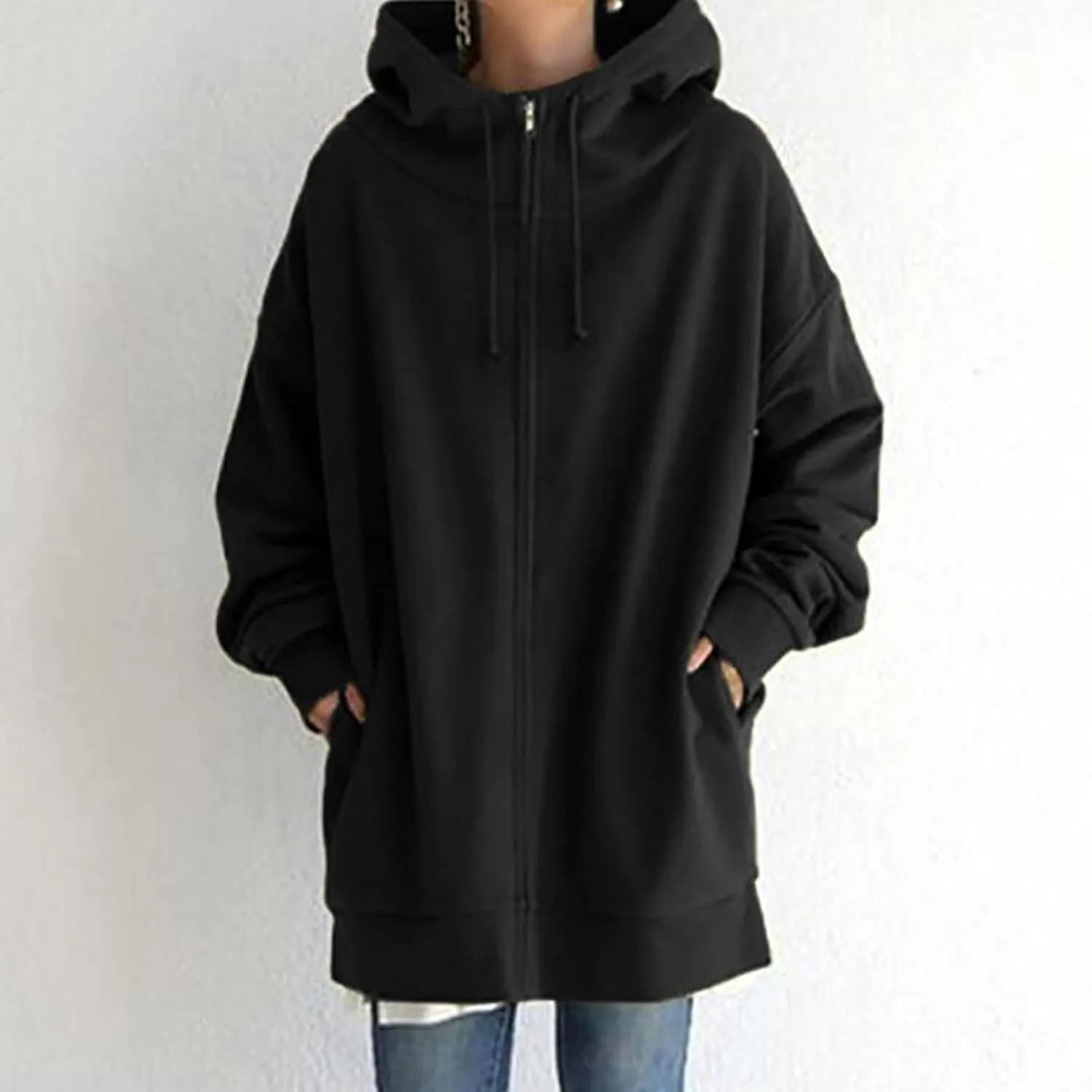 LFEOOST Womens Hoodies Full Zip Tunic Sweatshirts Fashion 2022 Winter Long Sleeve Solid Color Loose Hoodie Jacket with Pocket