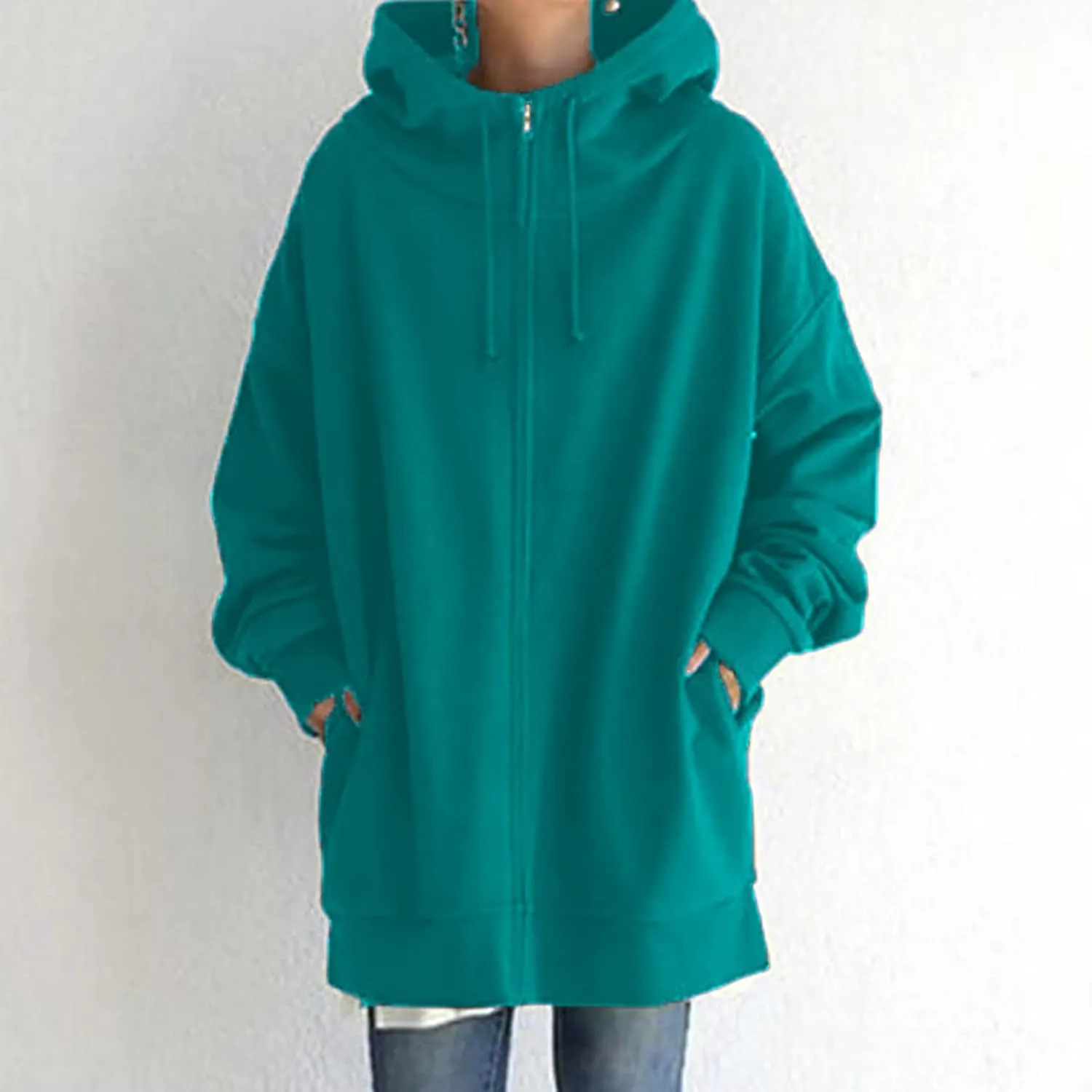LFEOOST Womens Hoodies Full Zip Tunic Sweatshirts Fashion 2022 Winter Long Sleeve Solid Color Loose Hoodie Jacket with Pocket
