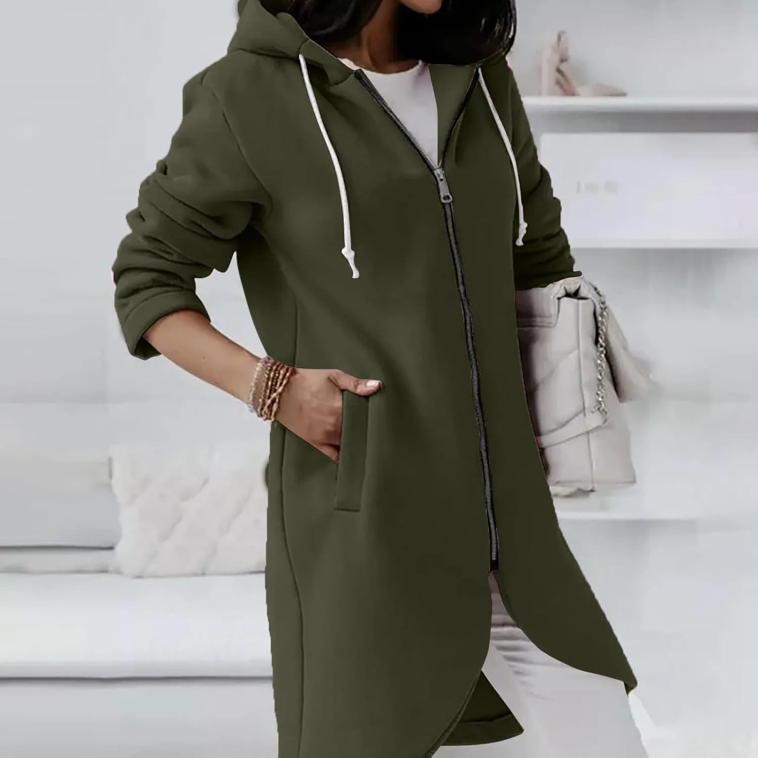 LFEOOST Womens Hoodies Full Zip Tunic Sweatshirts Fashion 2022 Winter Long Sleeve Solid Color Loose Hoodie Jacket with Pocket