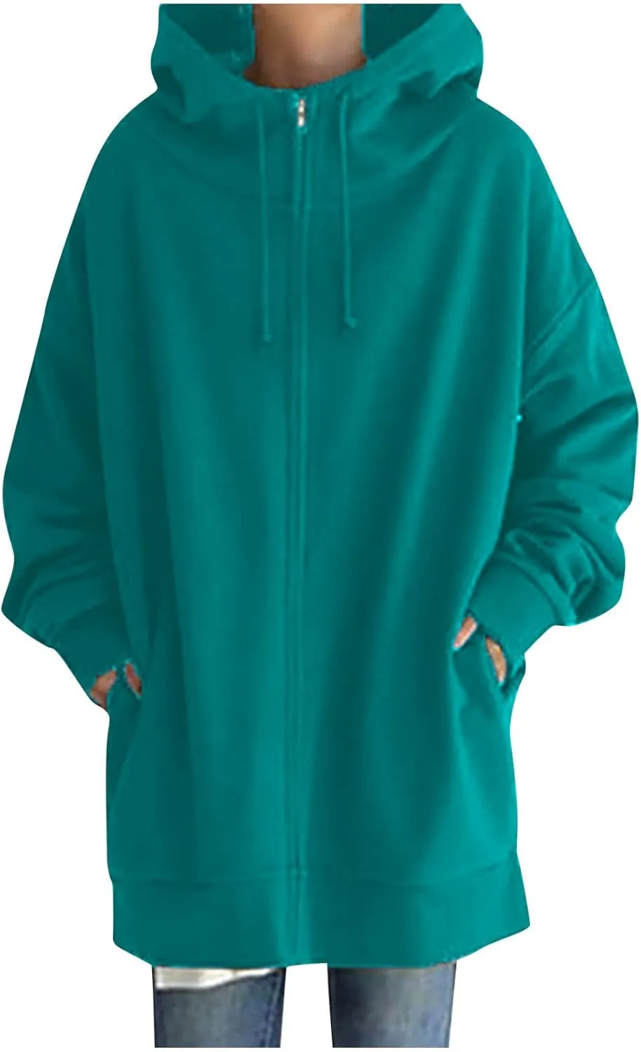LFEOOST Womens Hoodies Full Zip Tunic Sweatshirts Fashion 2022 Winter Long Sleeve Solid Color Loose Hoodie Jacket with Pocket