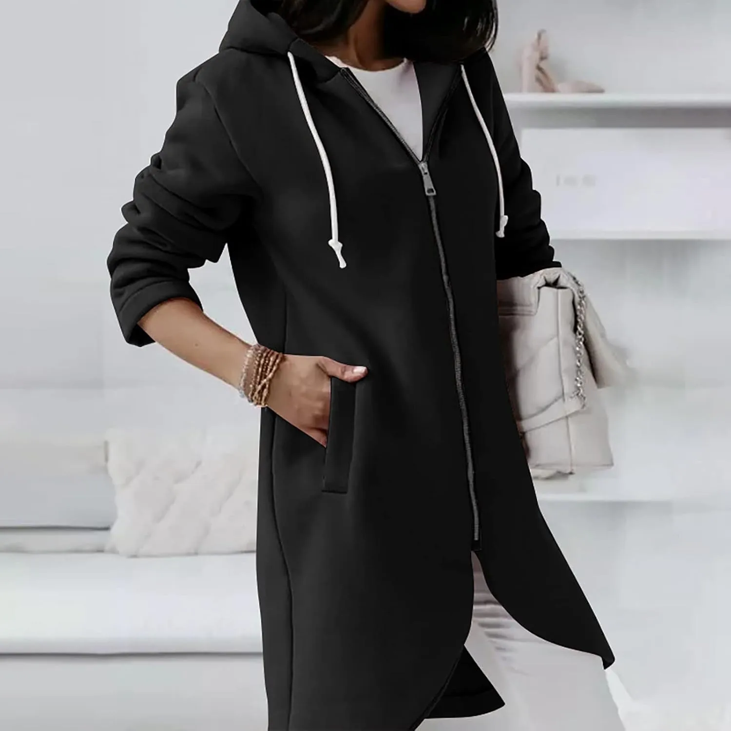 LFEOOST Womens Hoodies Full Zip Tunic Sweatshirts Fashion 2022 Winter Long Sleeve Solid Color Loose Hoodie Jacket with Pocket