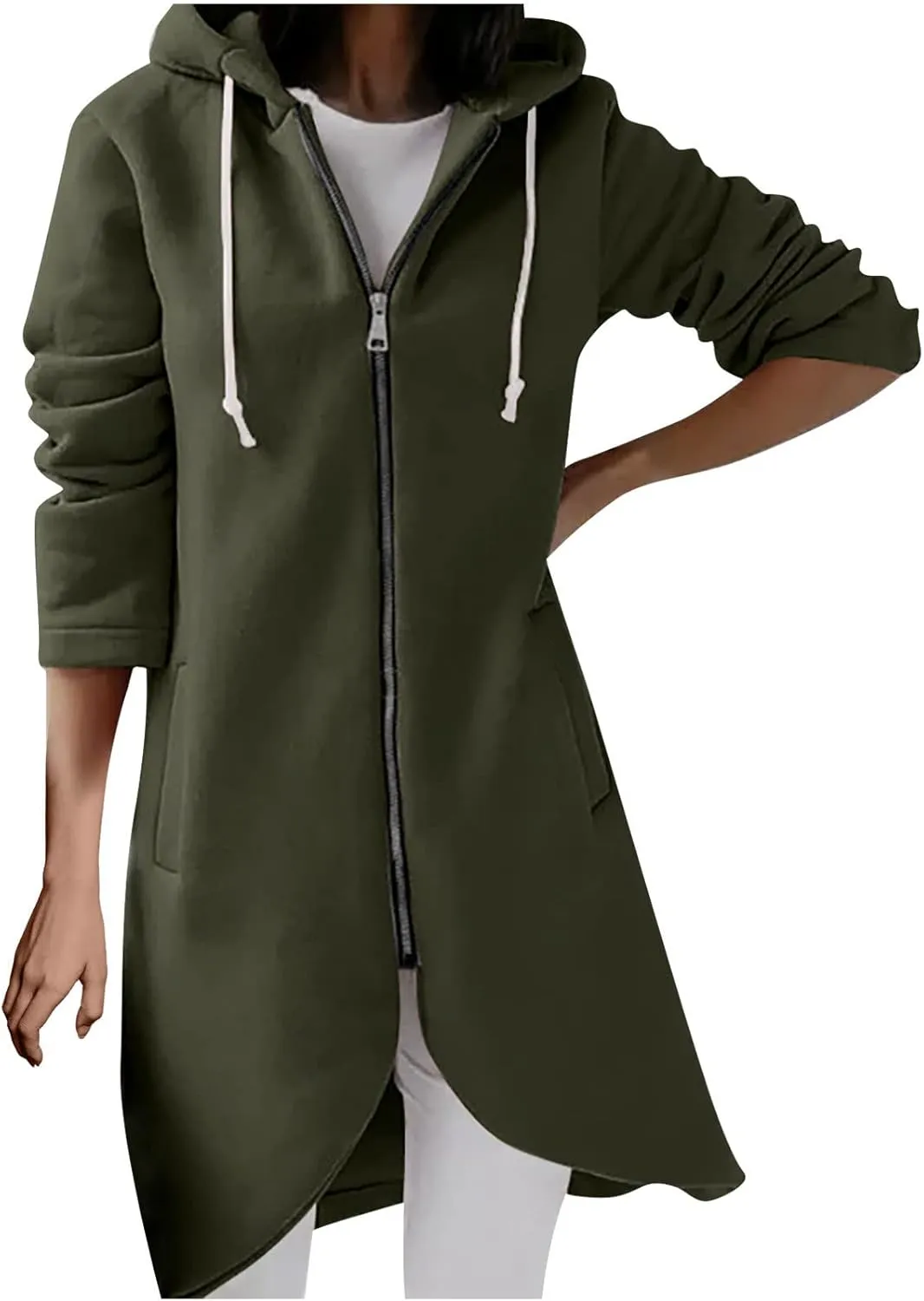 LFEOOST Womens Hoodies Full Zip Tunic Sweatshirts Fashion 2022 Winter Long Sleeve Solid Color Loose Hoodie Jacket with Pocket