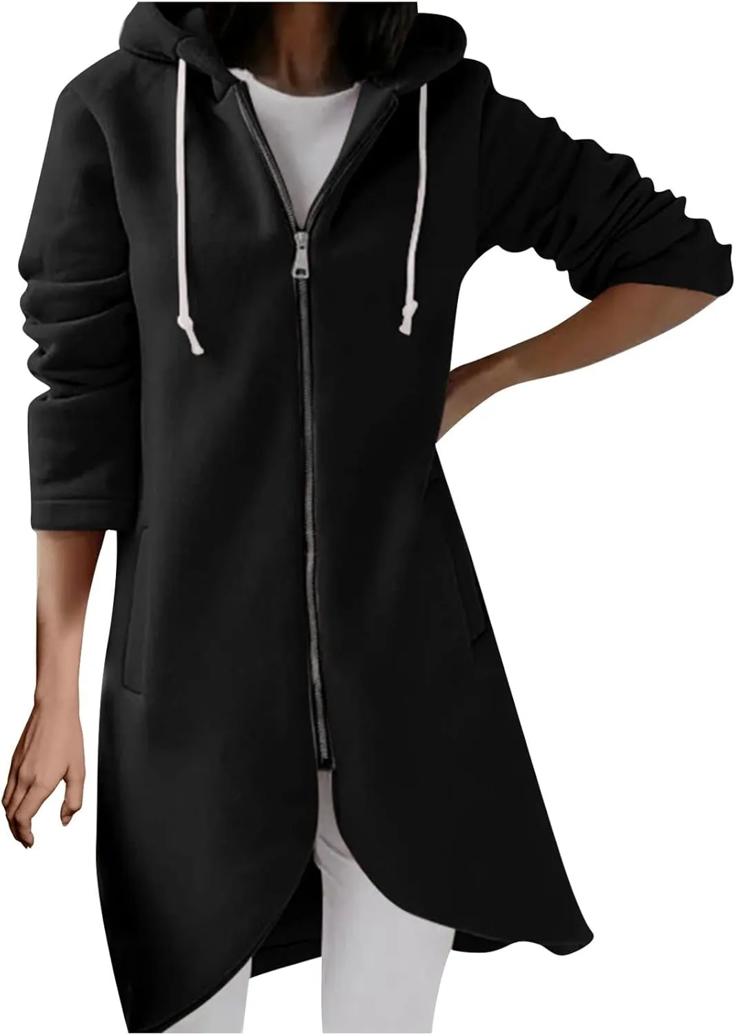 LFEOOST Womens Hoodies Full Zip Tunic Sweatshirts Fashion 2022 Winter Long Sleeve Solid Color Loose Hoodie Jacket with Pocket