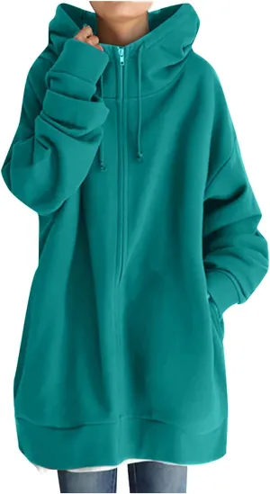 LFEOOST Womens Hoodies Full Zip Tunic Sweatshirts Fashion 2022 Winter Long Sleeve Solid Color Loose Hoodie Jacket with Pocket