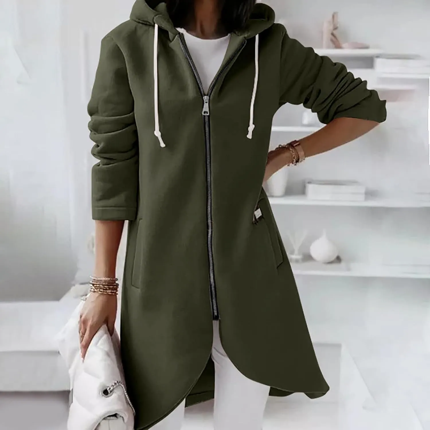 LFEOOST Womens Hoodies Full Zip Tunic Sweatshirts Fashion 2022 Winter Long Sleeve Solid Color Loose Hoodie Jacket with Pocket