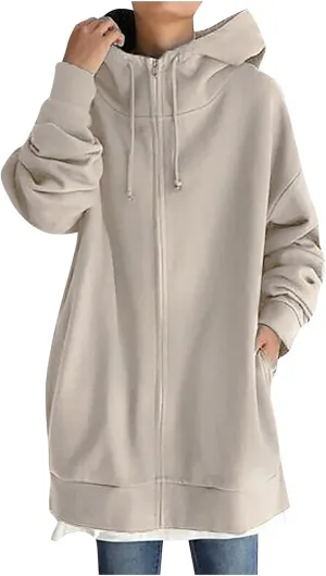 LFEOOST Womens Hoodies Full Zip Tunic Sweatshirts Fashion 2022 Winter Long Sleeve Solid Color Loose Hoodie Jacket with Pocket