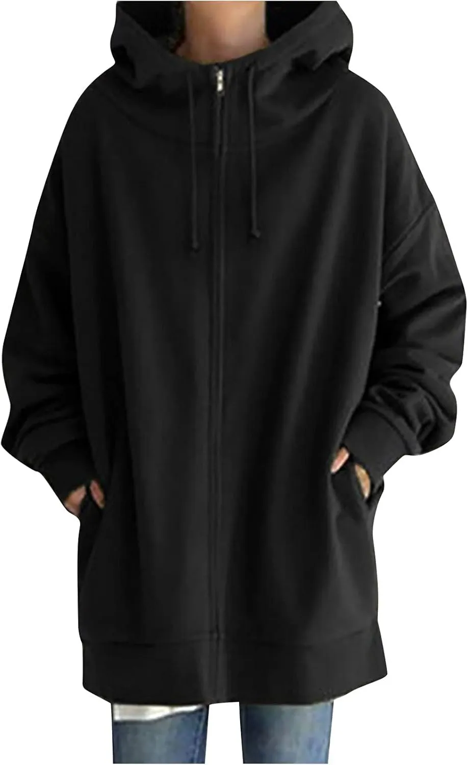 LFEOOST Womens Hoodies Full Zip Tunic Sweatshirts Fashion 2022 Winter Long Sleeve Solid Color Loose Hoodie Jacket with Pocket