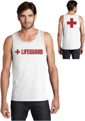 Lifeguard Staff Uniform Tank Top  100% Cotton Rounded Neck Red/White Bold Print for Pool Safety