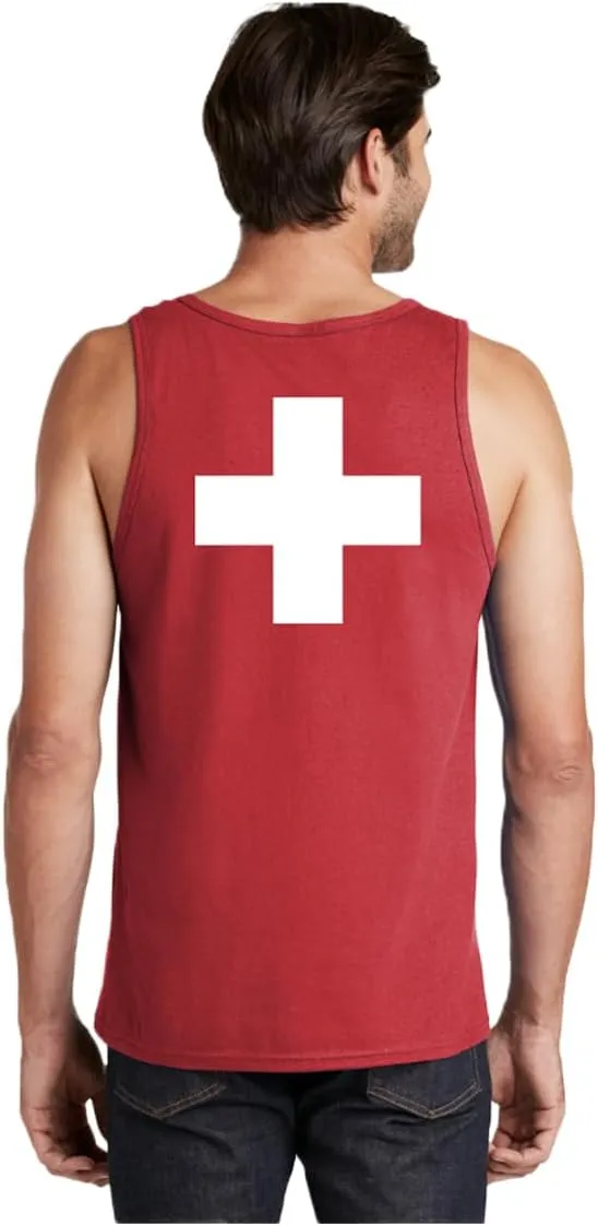 Lifeguard Staff Uniform Tank Top  100% Cotton Rounded Neck Red/White Bold Print for Pool Safety