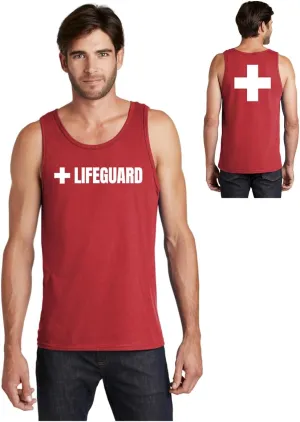 Lifeguard Staff Uniform Tank Top  100% Cotton Rounded Neck Red/White Bold Print for Pool Safety